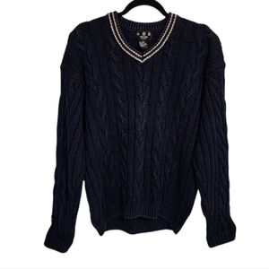 Vintage Mens Sweater M Navy Blue Old Money Preppy New England Cable Knit Chunky